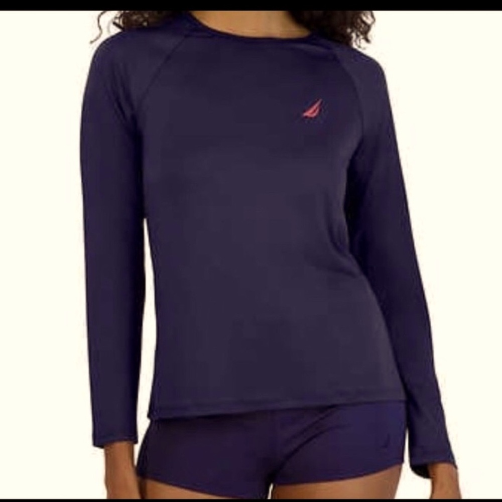 Nautica Red and Blue Fitted Long Sleeve Swim